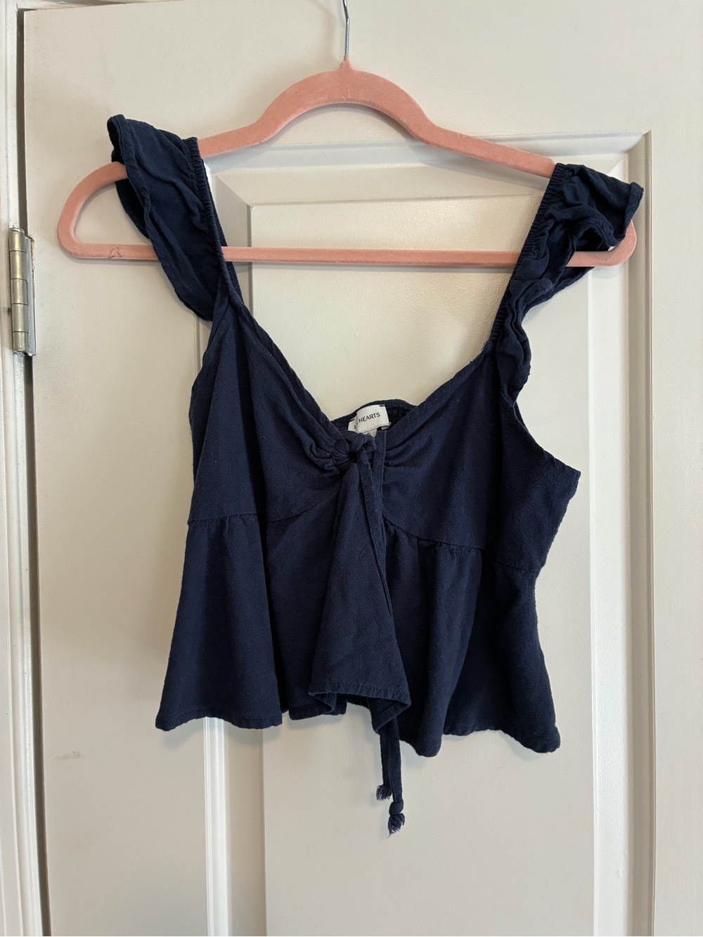 La Hearts Navy Tie-Front Ruffle Strap Camisole